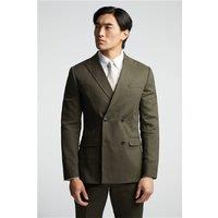 Alexandre Tailored Fit Khaki Green Linen Double Breasted Men's Suit Jacket