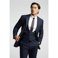 Alexandre Tailored Fit Navy Blue Textured Check Men's Suit Jacket