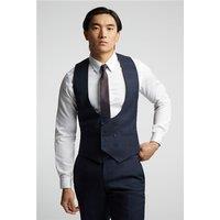 Alexandre Tailored Fit Navy Blue Textured Check Waistcoat