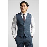 Alexandre of England Tailored Fit Blue Soft Check Waistcoat