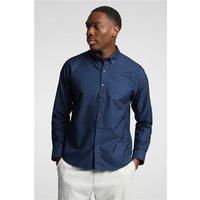 Limehaus Navy Blue Mens Oxford Regular Fit Shirt, Long Sleeve
