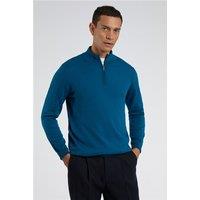 Melka Zip Neck Jumper Navy Blue Teal by Suit Direct