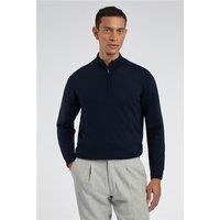 Melka Zip Neck Knit Jumper - Navy Blue Navy Blue by Suit Direct