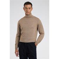 Melka Merino Knit Roll Neck Jumper - Sand Beige by Suit Direct