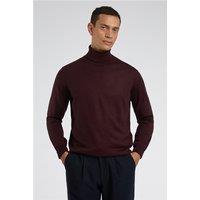 Melka Merino Knit Roll Neck Jumper - Burgundy Red by Suit Direct