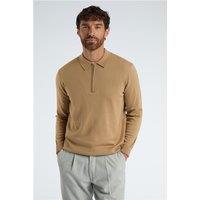 Melka Camel Zip Knit Regular Fit Polo Beige by Suit Direct