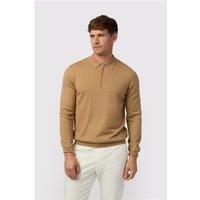 Melka Camel Zip Knit Regular Fit Polo Beige