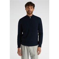 Melka Navy Blue Zip Neck Cable Knit Jumper Navy Blue by Suit Direct