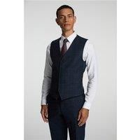 Alexandre Tailored Fit Navy Fawn Overcheck Waistcoat