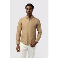 Melka Beige Mens Oxford Regular Fit Shirt, Long Sleeve