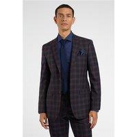 Racing Green Regular Fit Navy Blue Burgundy Check Wool Men's Suit Jacket by Suit Direct