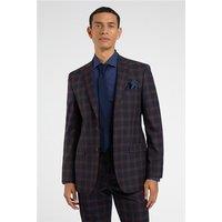 Racing Green Regular Fit Navy Blue Burgundy Check Wool Men's Suit Jacket