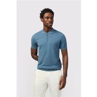 Melka Petrol Quarter Zip Knit Regular Fit Polo Blue, Cotton