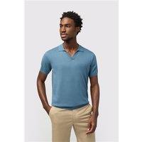 Melka Revere Plain Knit Regular Fit Polo Blue