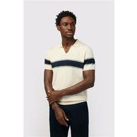 Melka Ecru Revere Stripe Knit Regular Fit Polo Beige