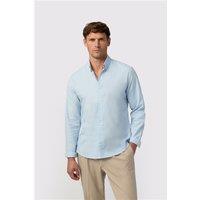 Melka Blue Linen Mens Regular Fit Shirt, Long Sleeve