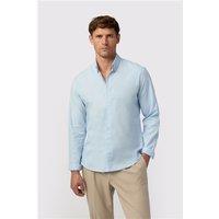 Melka Blue Linen Mens Regular Fit Shirt, Long Sleeve