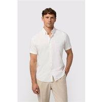 Melka White Linen Mens Regular Fit Shirt, Short Sleeve