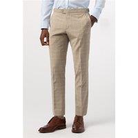 Alexandre Tailored Fit Stone Blue Check Men's Trousers, Beige