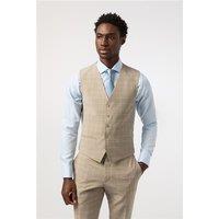 Alexandre Tailored Fit Stone Blue Check Waistcoat