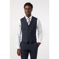 Alexandre Tailored Fit Dark Navy Blue Stone Check Waistcoat