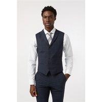Alexandre Tailored Fit Dark Navy Blue Stone Check Waistcoat