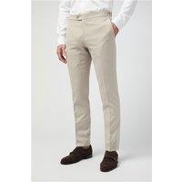 Alexandre Tailored Fit Stone Linen Men's Trousers, Beige