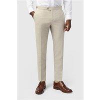 Alexandre Tailored Fit Stone Linen Men's Trousers, Beige