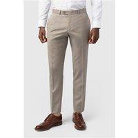 Alexandre Tailored Fit Italian Oatmeal Blue Check Men's Trousers, Beige