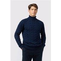 Melka Navy Blue Cable Knit Roll Neck Jumper Navy Blue