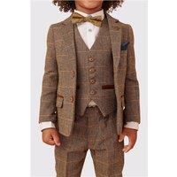 Marc Darcy Ted Children's Tan Check Three Piece Men's Tailored Fit Suit Jacket for boys