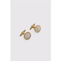 Limehaus Gold Round Mother Of Pearl Cufflinks 0 Gold - Ideal For Weddings