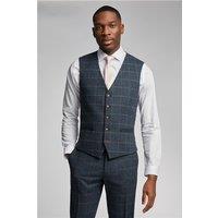 Antique Rogue Slim Fit Dax Navy Blue Teal Herringbone Check Waistcoat