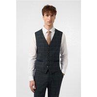 Antique Rogue Slim Fit Dax Navy Blue Teal Herringbone Check Waistcoat