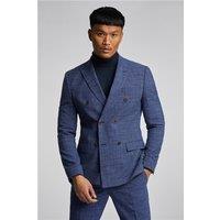 Antique Rogue Slim Fit Blue Check Linen Double Breasted Men's Suit Jacket by Suit Direct