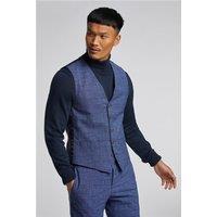 Antique Rogue Slim Fit Blue Check Linen Vest by Suit Direct