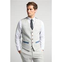 Antique Rogue Slim Fit Powell Taupe Check Tweed Waistcoat