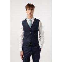 Antique Rogue Slim Fit Blue Windowpane Check Waistcoat