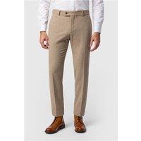 Antique Rogue Slim Fit Camel Herringbone Tweed Men's Trousers, Beige