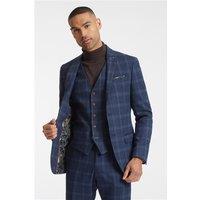 Antique Rogue Navy Blue Tweed Light Blue Overcheck Men's Regular Fit Suit Jacket by Suit Direct