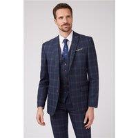 Antique Rogue Slim Fit Navy Blue Tweed with Blue Overcheck Men's Suit Jacket