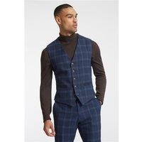 Antique Rogue Classic Fit Navy Blue Tweed Light Blue Overcheck Waistcoat