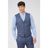 Antique Rogue Tailored Fit Navy Blue Multi Overcheck Waistcoat by Suit Direct