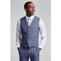 Antique Rogue Tailored Fit Navy Blue Multi Overcheck Waistcoat