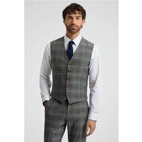 Antique Rogue Tailored Fit Grey With Tan Checked Waistcoat