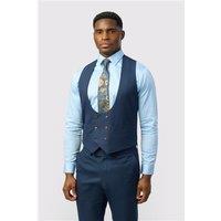 Antique Rogue Navy Blue Texture Double Breasted Stretch Waistcoat