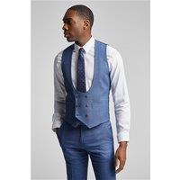 Antique Rogue Blue Textured Double Breasted Stretch Waistcoat