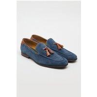 Bennett and Baxter Racing Green Niky Navy Blue Suede Tassel Loafer by Suit Direct