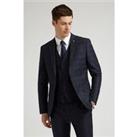 Ted Baker Navy Blue Textured Rust Check Slim Fit Men's Suit Jacket