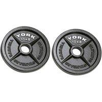 York 2x 10kg Hammertone Cast Iron Olympic Plates